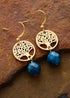 Boho Earrings, Dangle Earrings, Blue Apatite Gold Tree of Life